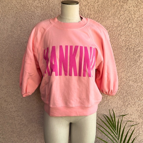 7 for all mankind balloon sleeve sweatshirt pink size small EUC - Picture 2 of 7